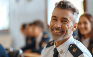 Piloto de avião sorrindo confiante